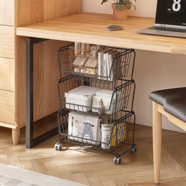 Dual Use Shelf for Kitchen Fruit Vegetable Baskets with Wheels - Image 3